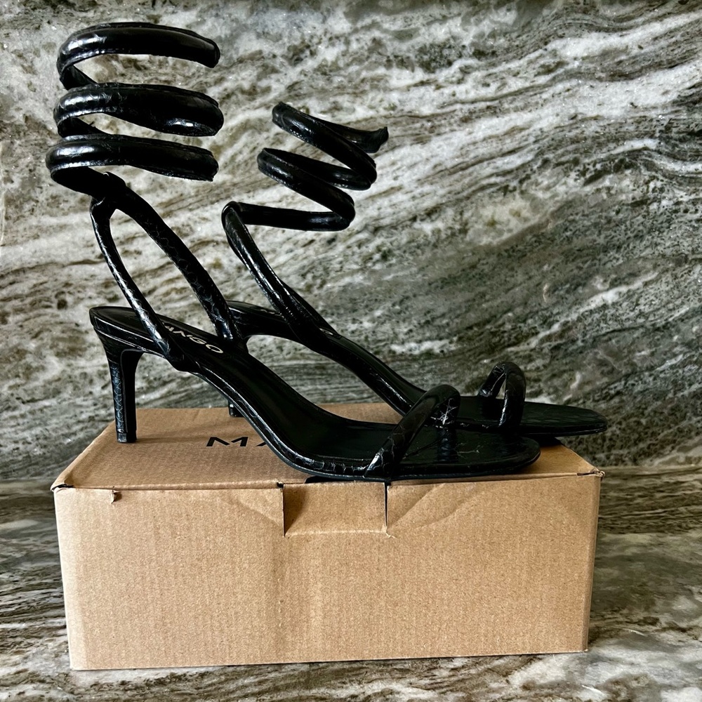 Mango Black Stiletto Heels with Ankle Strap